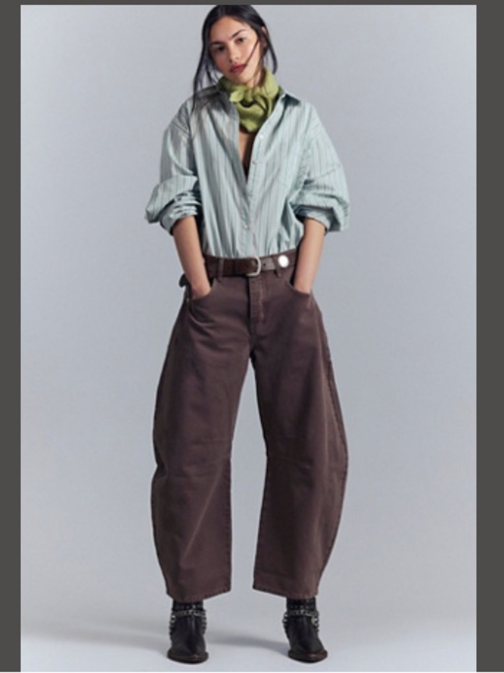 Free People Mid-Rise Barrel Jeans — Chocolate Mousse
